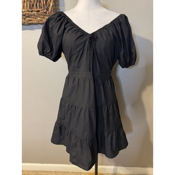 Spring & Mercer Black Puff Sleeve Babydoll Dress Extra Large XL Cotton NWT - Picture 7 of 13